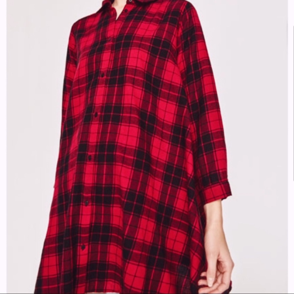 Zara Plaid Shirt Dress in Red and Black - Picture 4 of 11